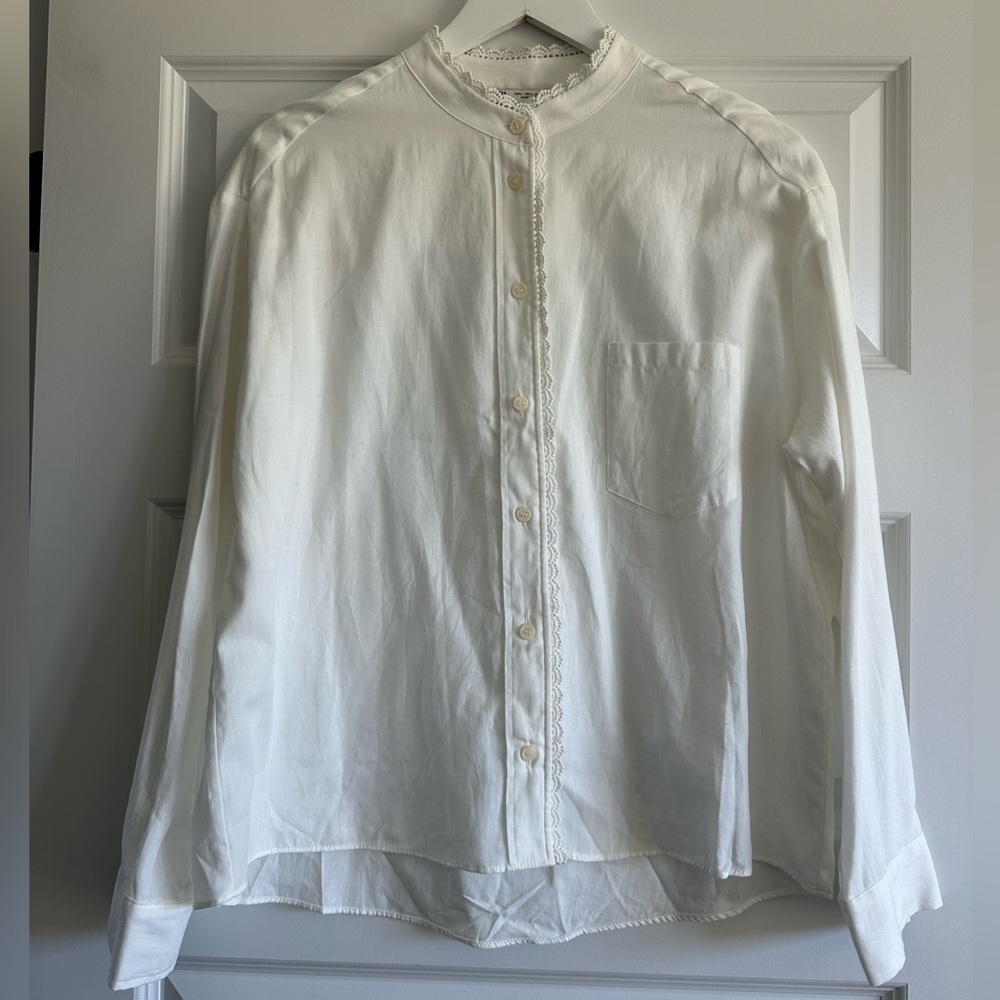 Zara Long Sleeve Button Up Lace Collar Top